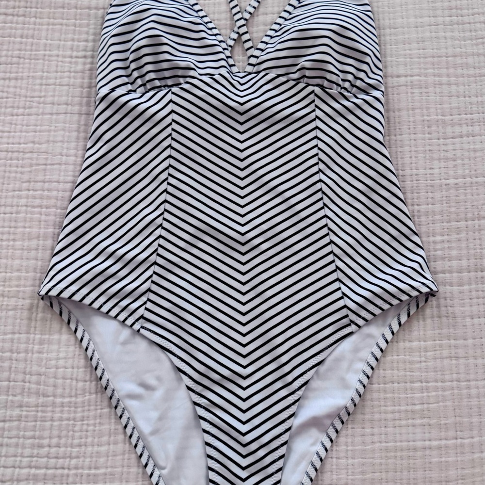 Striped Black and White One-Piece Swimsuit